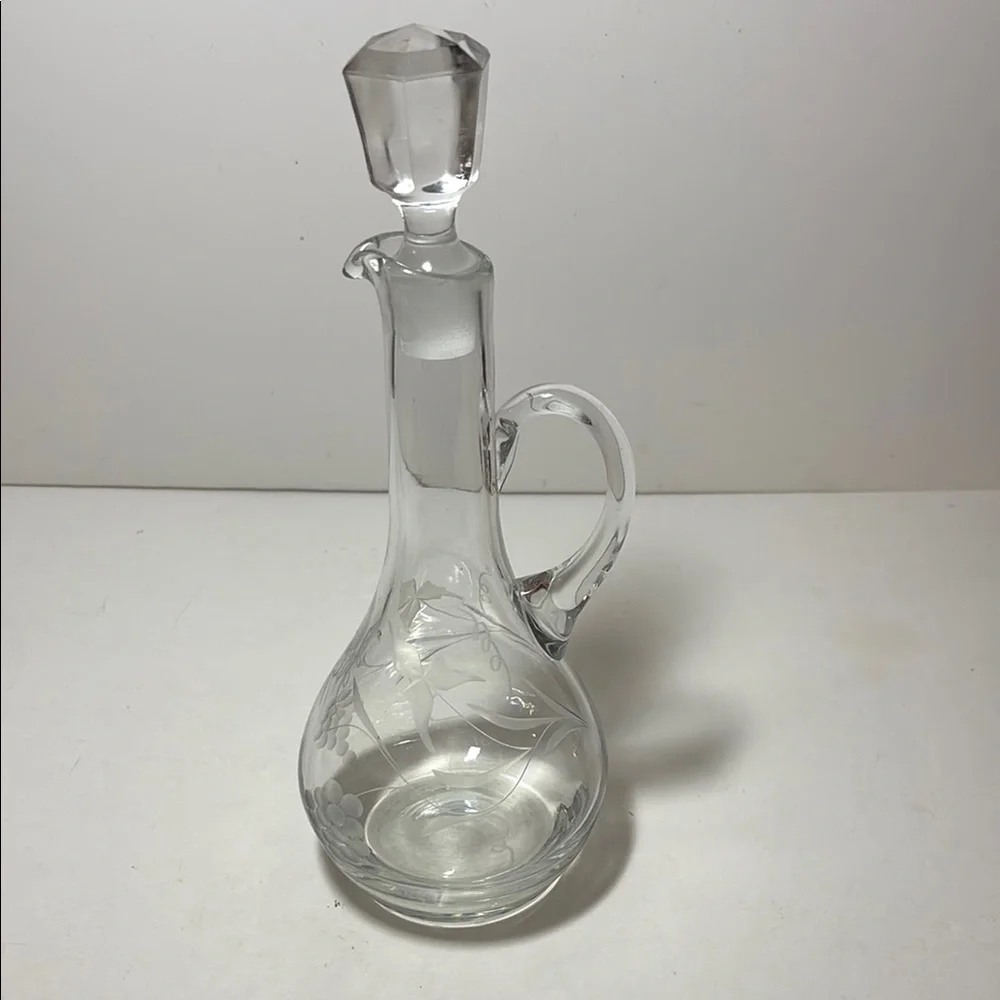 Vintage Etched Clear Glass Decanter with Stopper